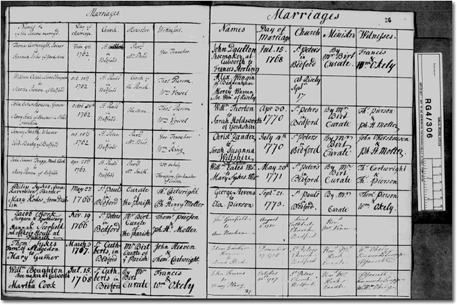 Marriages from 1762